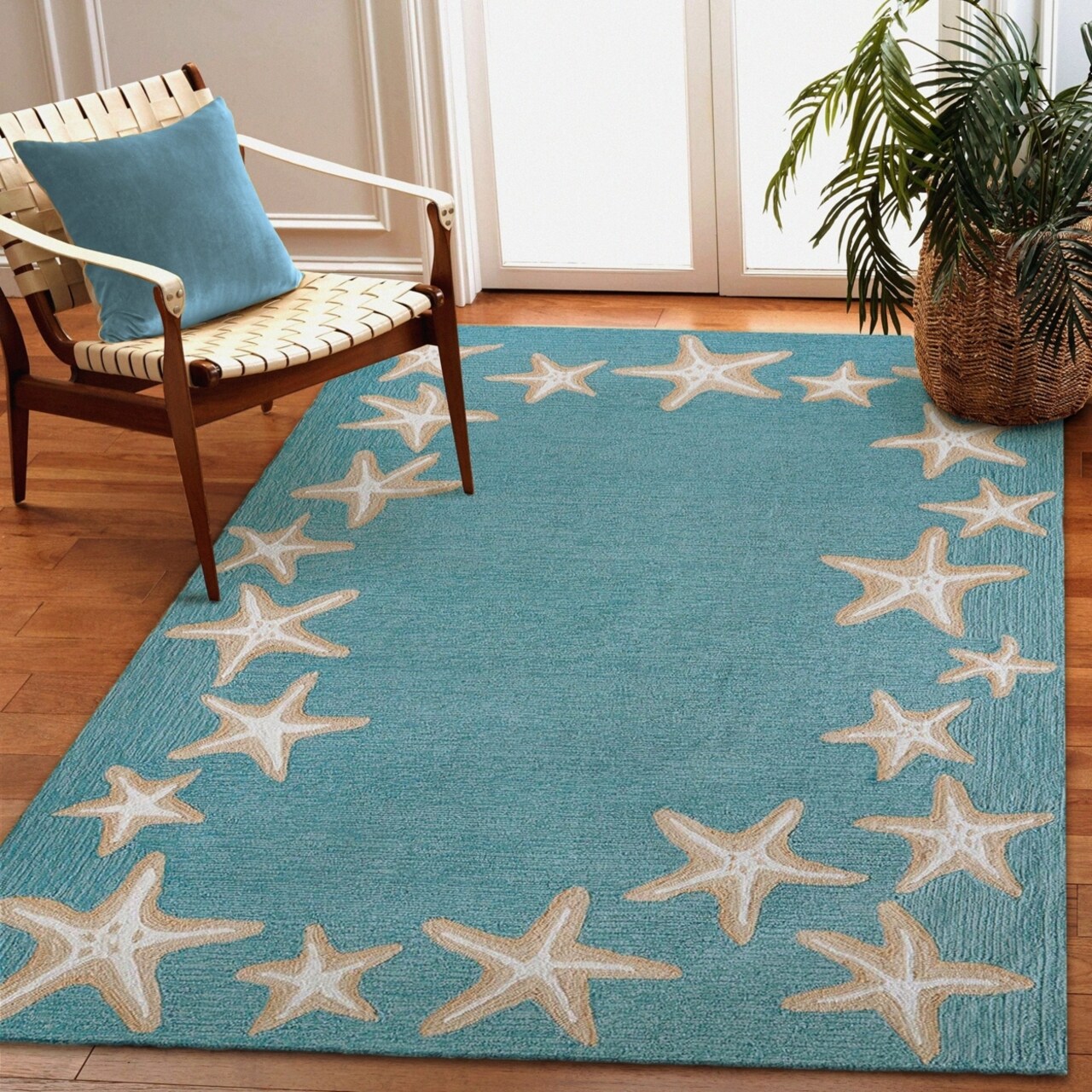 The Rug Department Liora Manne Capri Starfish Border Indoor Outdoor Area Rug Aqua